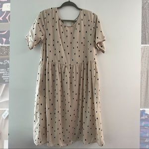 Polka dot midi dress, beige with abstract black polka dots